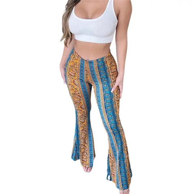 Women's  Flare Ethnic Print Pants - GLR SHOPPING