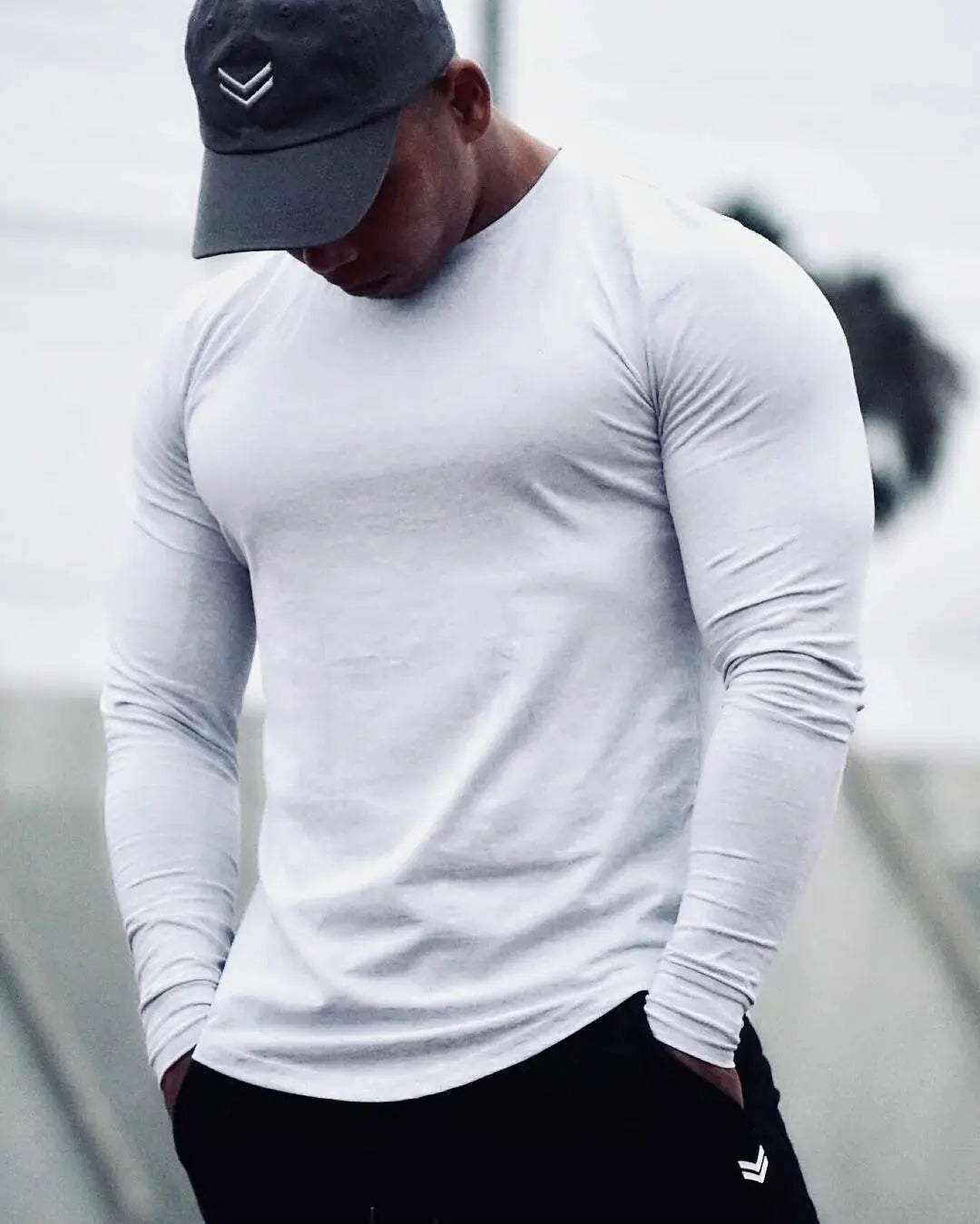 Men's Solid Color Long Sleeve Cotton T-Shirt: Spring Jogger Sports Muscle Exercise (3XL) GLR SHOPPING