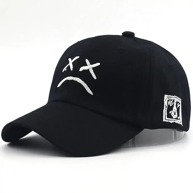 Sad Face Embroidered Baseball Cap: Adjustable Cotton Snapback Hat GLR SHOPPING