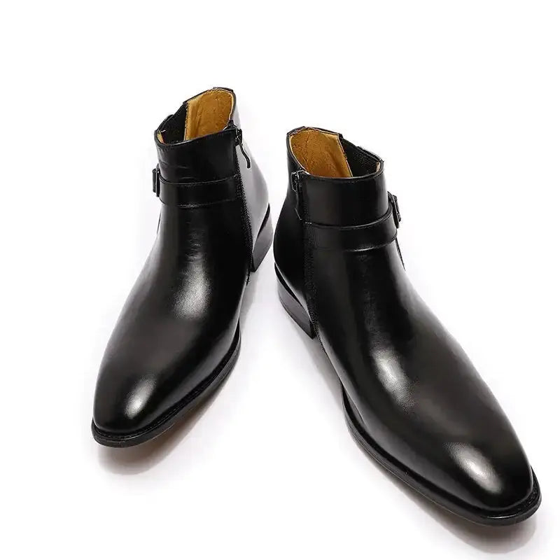 Men's Italian Leather Dress Boots With Zipper & Buckle GLR SHOPPING