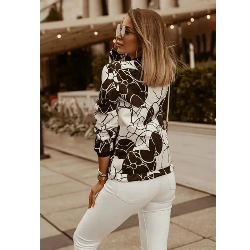 Flower Print Long Sleeve Women's  Jacket GLR SHOPPING