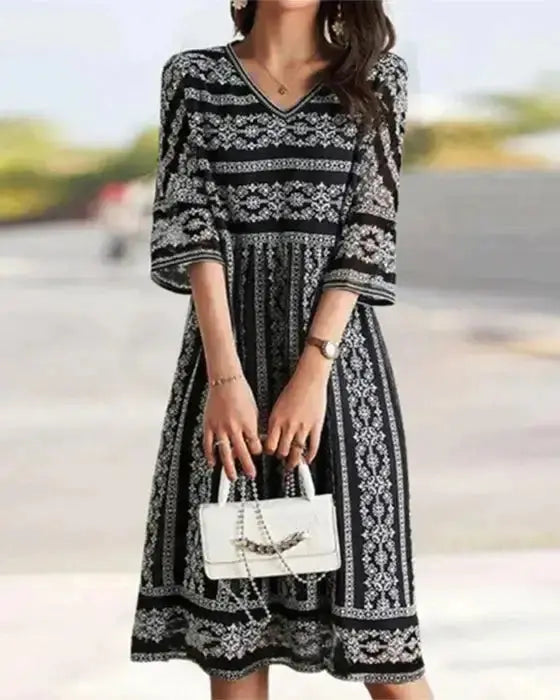 Printed dress With V-neck GLR SHOPPING