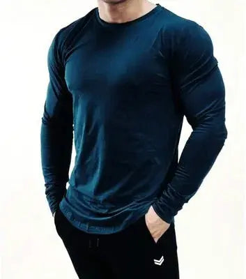 Men's Solid Color Long Sleeve Cotton T-Shirt: Spring Jogger Sports Muscle Exercise (3XL) GLR SHOPPING