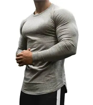 Men's Solid Color Long Sleeve Cotton T-Shirt: Spring Jogger Sports Muscle Exercise (3XL) GLR SHOPPING