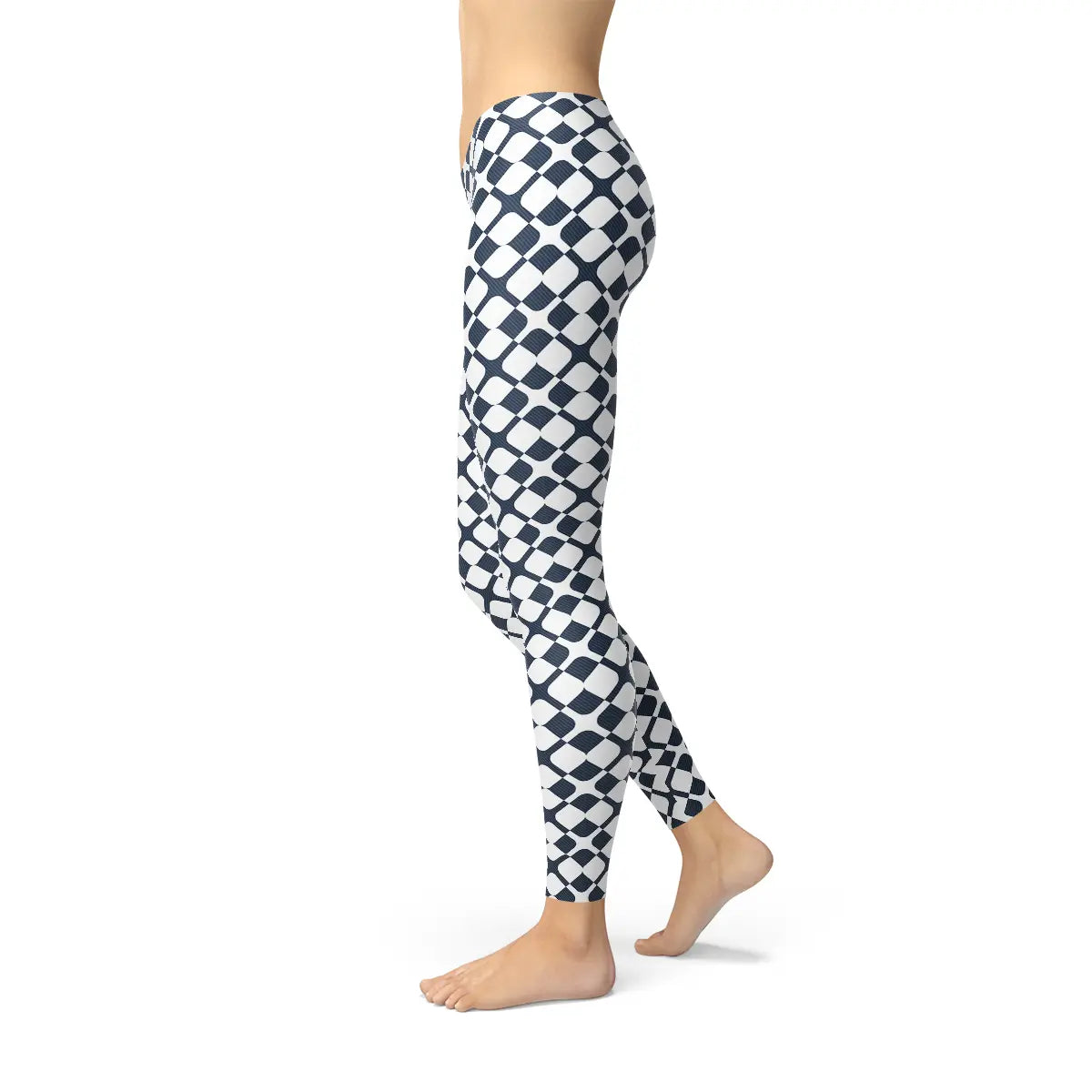 Womens Geometric Blue Tile Leggings - GLR SHOPPING