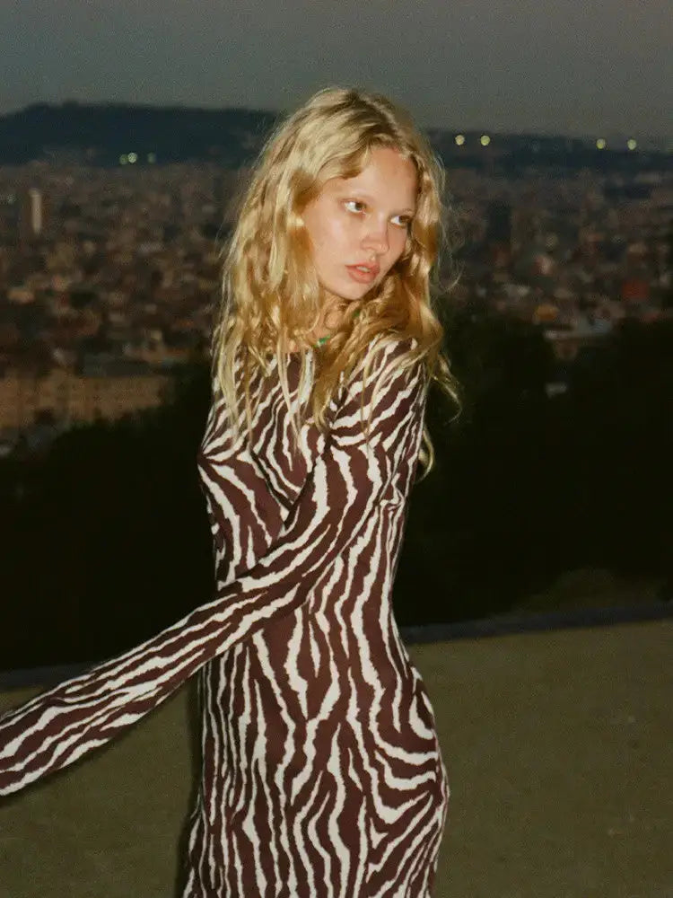 Floral Zebra Print Long Sleeve Maxi Dress GLR SHOPPING