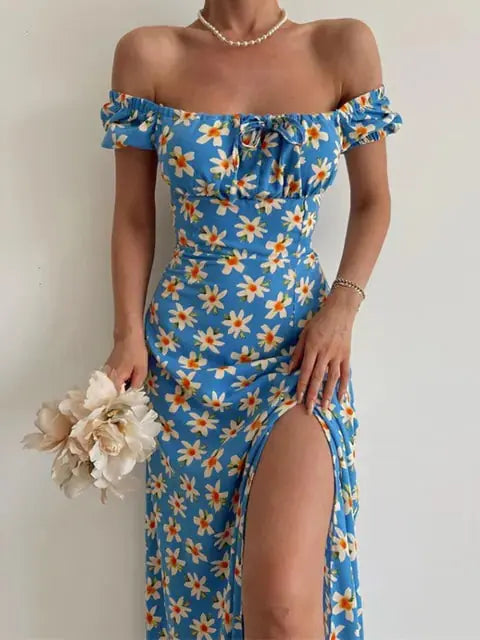 Floral Print Short Sleeve Hip Wrap Party Dress GLR SHOPPING