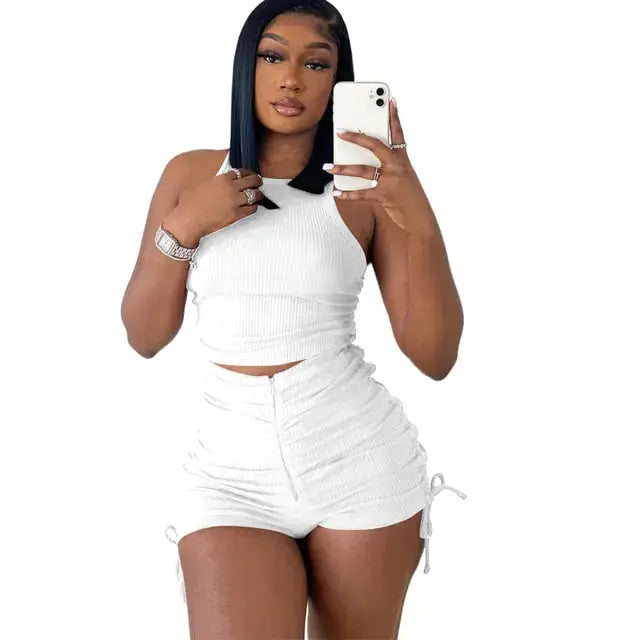 Drawstring Zipper Rib Casual Set GLR SHOPPING