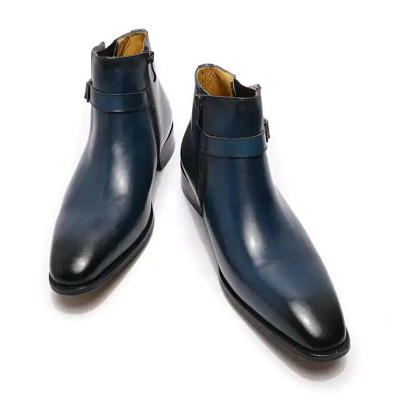 Men's Italian Leather Dress Boots With Zipper & Buckle GLR SHOPPING