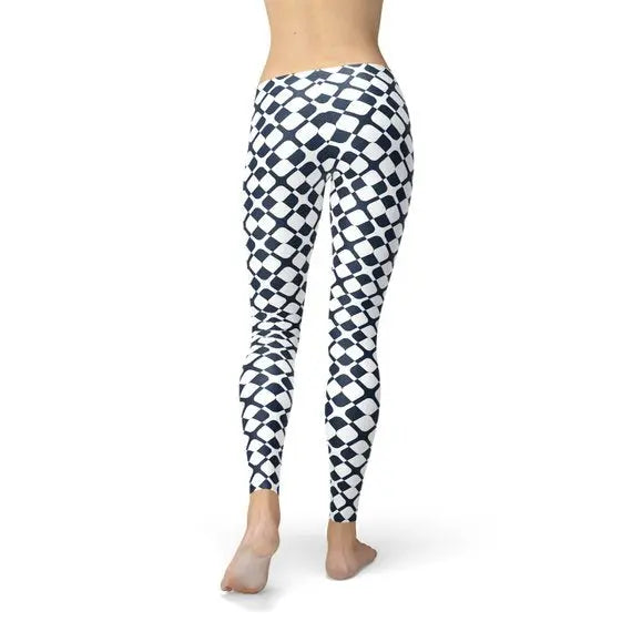 Womens Geometric Blue Tile Leggings - GLR SHOPPING