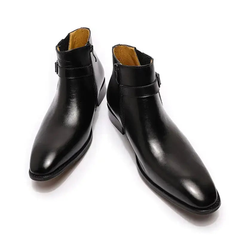 Men's Italian Leather Dress Boots With Zipper & Buckle GLR SHOPPING