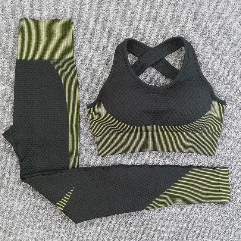 Sport Seamless Workout Set Women Rib 3 2 Piece Long Sleeve Zipper Crop Top Shirt Legging Pants Fitness Set Clothes Yoga Gym Set GLR SHOPPING