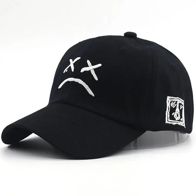 Sad Face Embroidered Baseball Cap: Adjustable Cotton Snapback Hat GLR SHOPPING