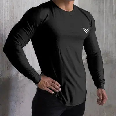 Men's Solid Color Long Sleeve Cotton T-Shirt: Spring Jogger Sports Muscle Exercise (3XL) GLR SHOPPING