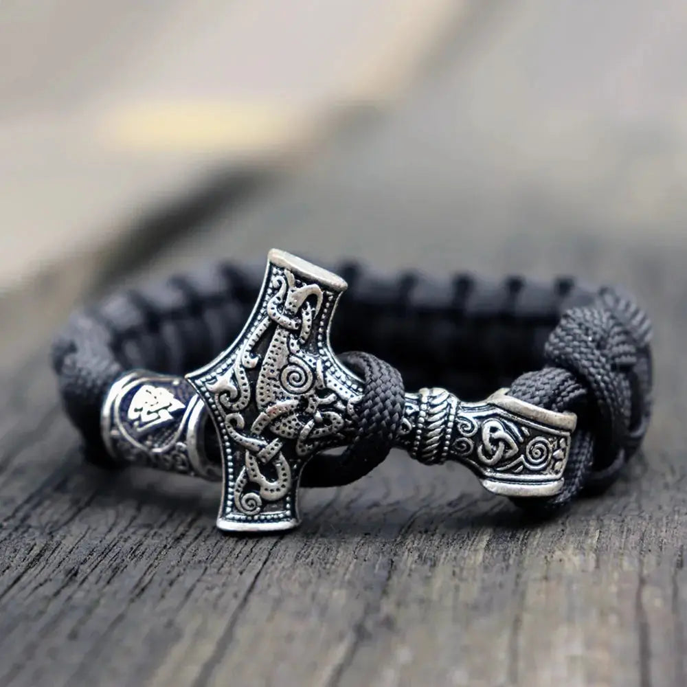 Thor's Hammer Mjolnir Leather Bracelet GLR SHOPPING