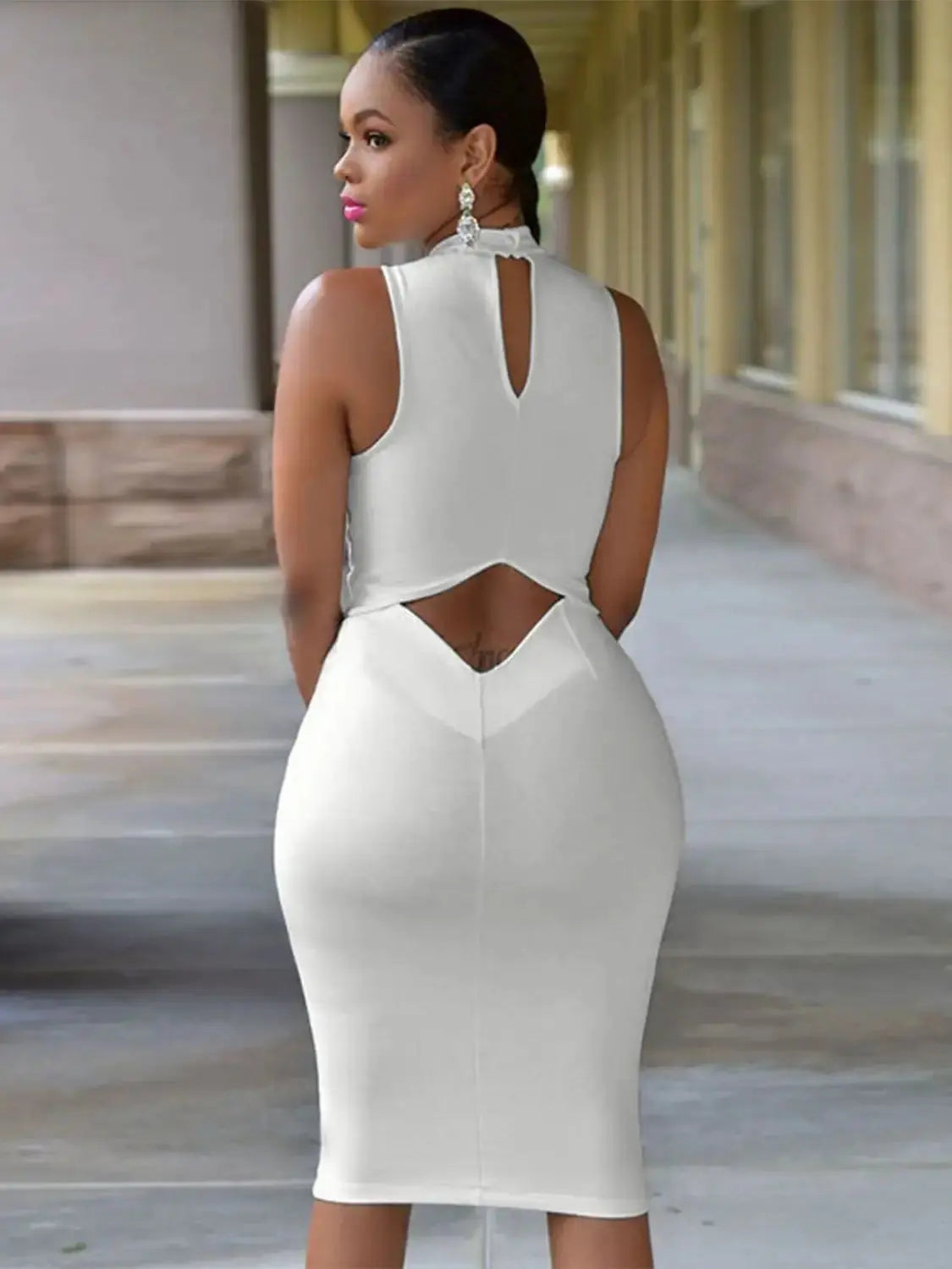 Cutout Mock Neck Sleeveless Dress GLR SHOPPING