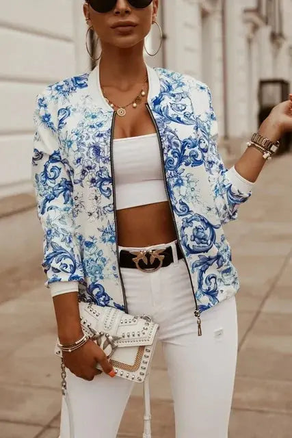 Flower Print Long Sleeve Women's  Jacket GLR SHOPPING