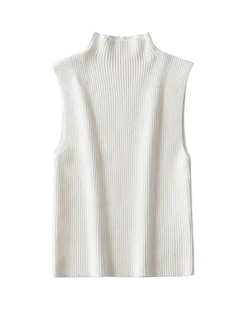 Ribbed Knit High Neck Sleeveless GLR SHOPPING