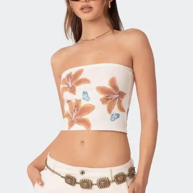 Butterfly Print Strapless Tube Top GLR SHOPPING
