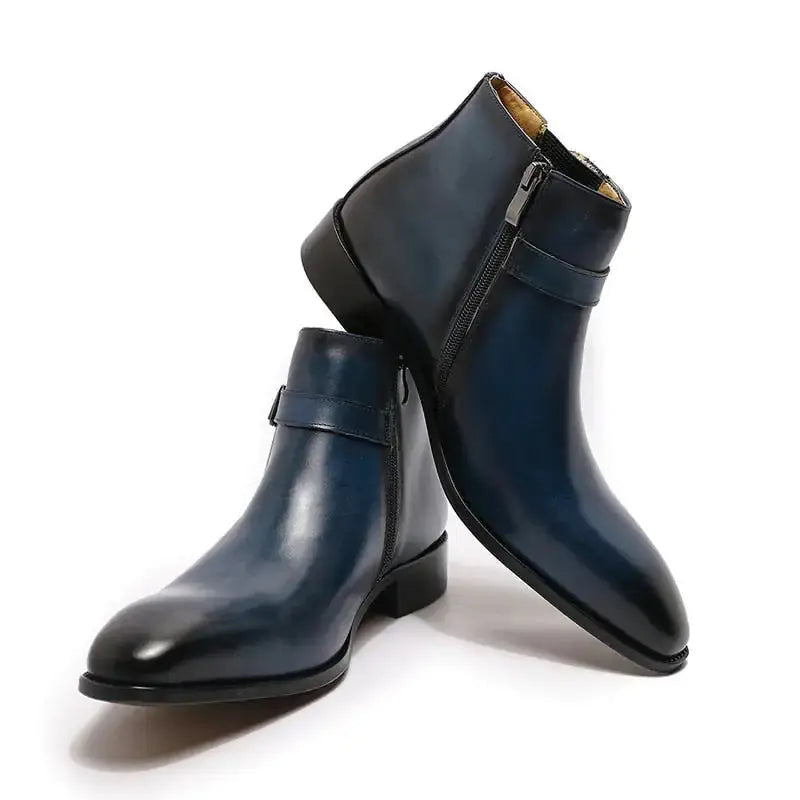 Men's Italian Leather Dress Boots With Zipper & Buckle GLR SHOPPING