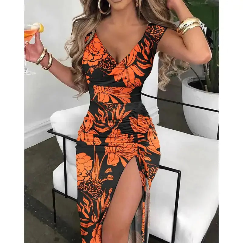 Summer V-Neck High Slit Dress GLR SHOPPING