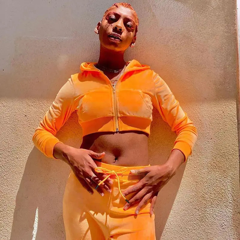 Hooded Coats Crop Tops+Flare Trousers GLR SHOPPING