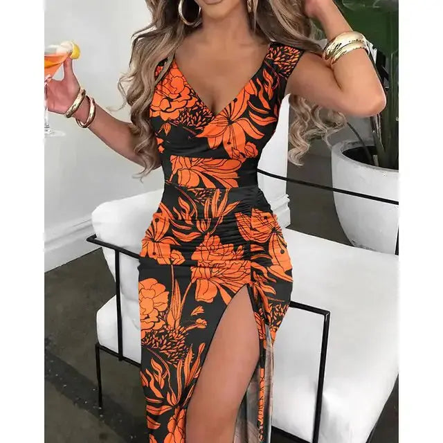 Summer V-Neck High Slit Dress GLR SHOPPING