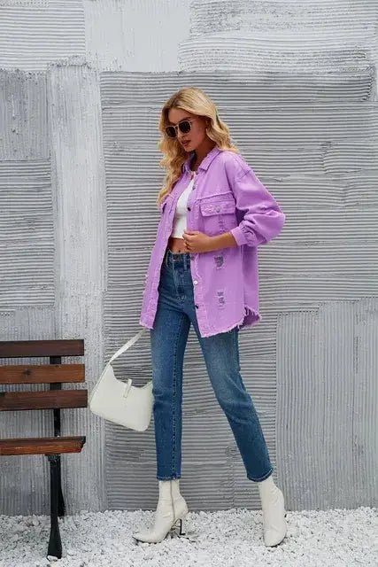 Washed Denim Jacket for Women GLR SHOPPING