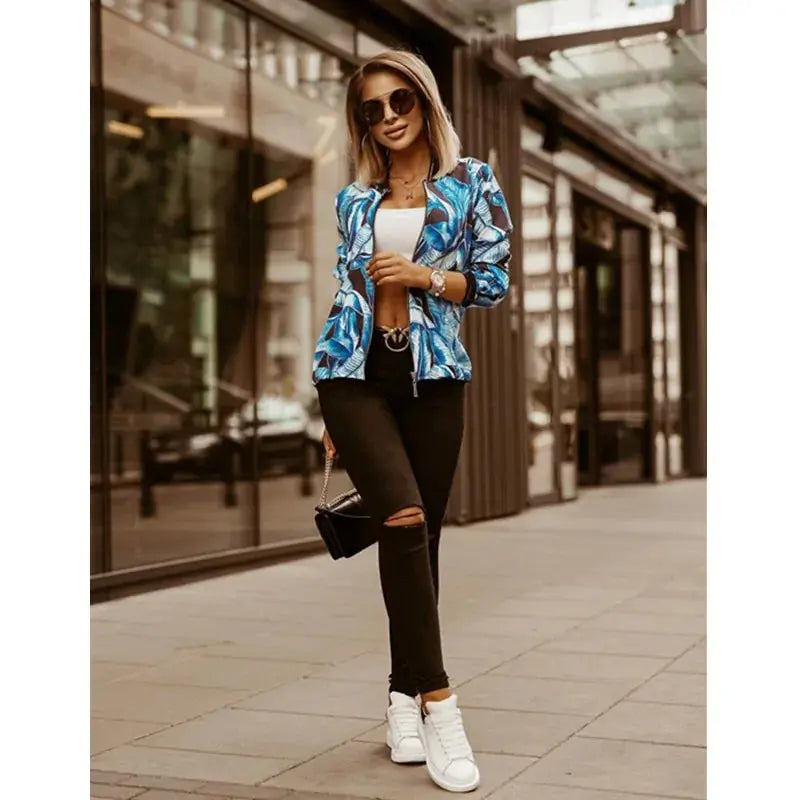 Flower Print Long Sleeve Women's  Jacket GLR SHOPPING