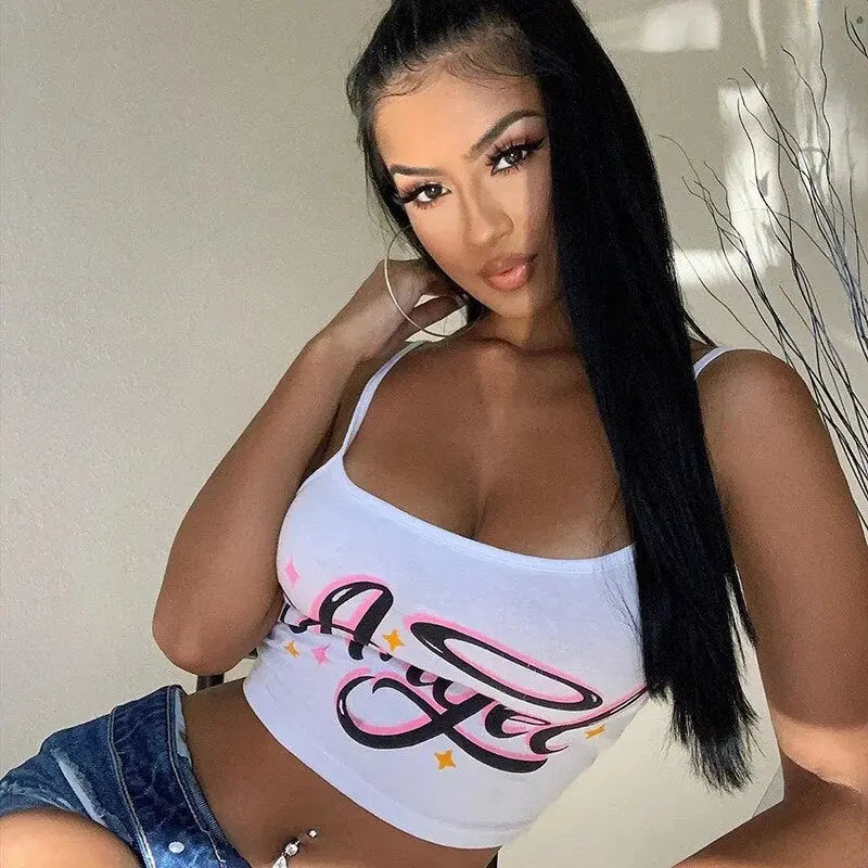 Fashion Summer Casual Crop Top Angel Letter Print Sleeveless Tank Tops Clubwear 2020 Sexy Women Camis Top GLR SHOPPING