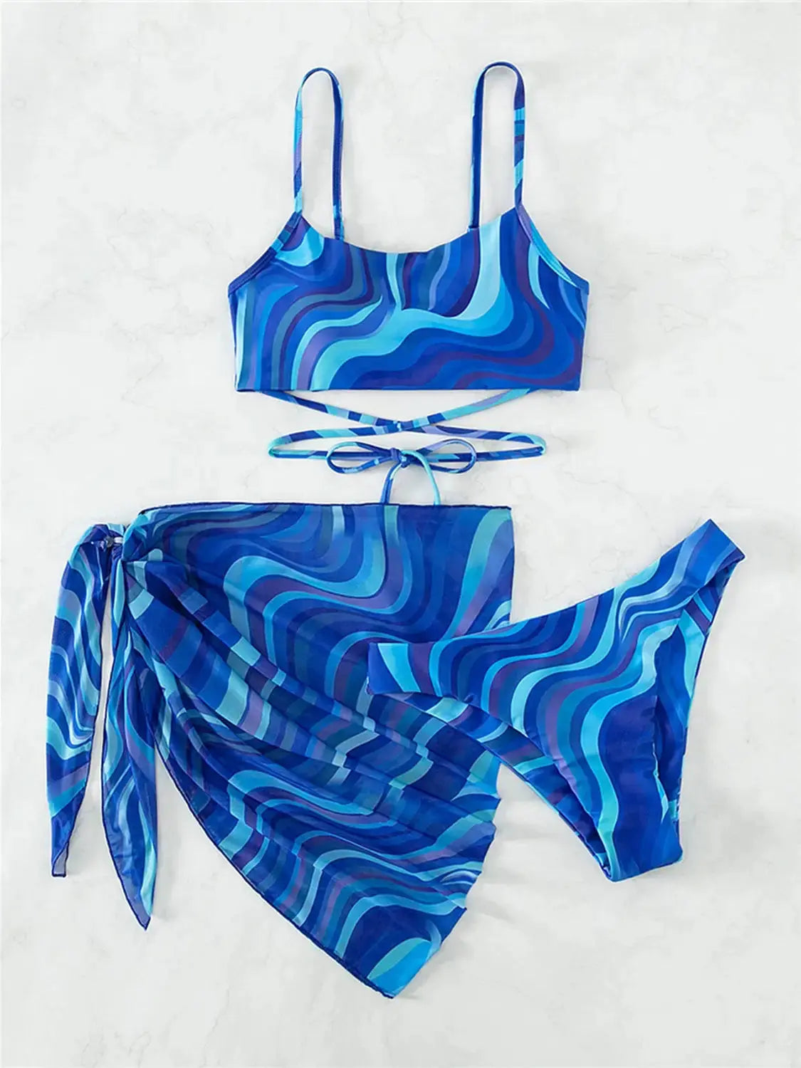 Tied Printed Three-Piece Swimsuit GLR SHOPPING