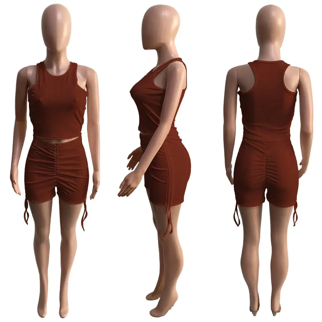 Drawstring Zipper Rib Casual Set GLR SHOPPING