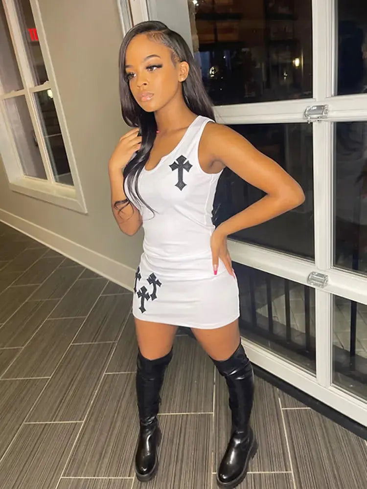 Cross Printed Mini Dress GLR SHOPPING