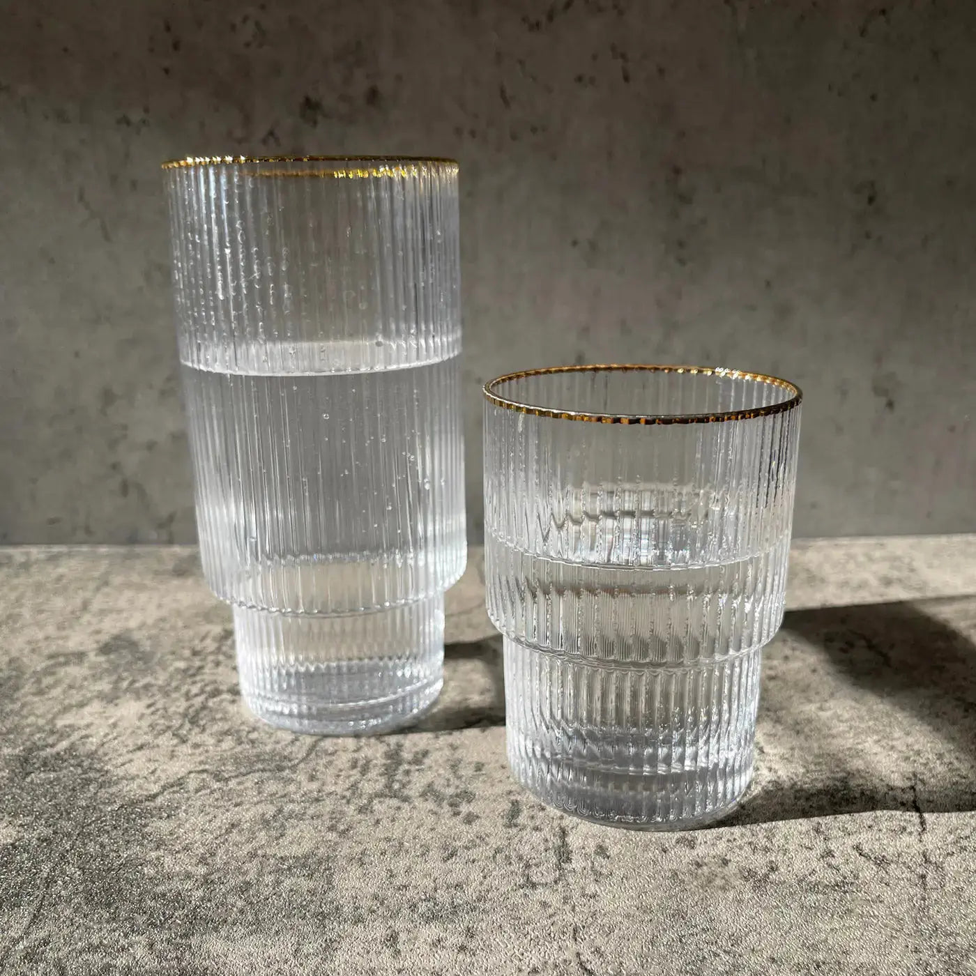Stackable Gold Rim Ripple Drinking Glass GLR SHOPPING