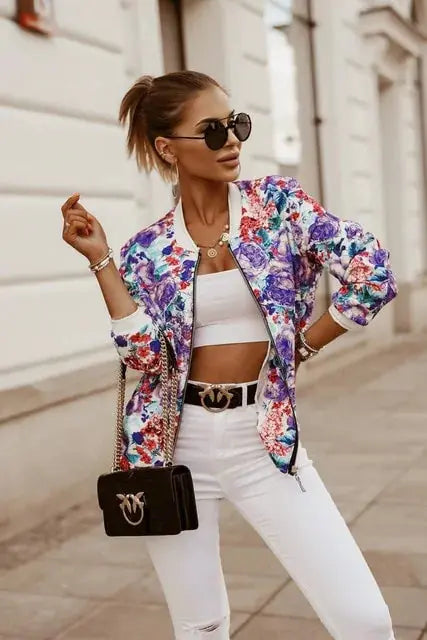 Flower Print Long Sleeve Women's  Jacket GLR SHOPPING