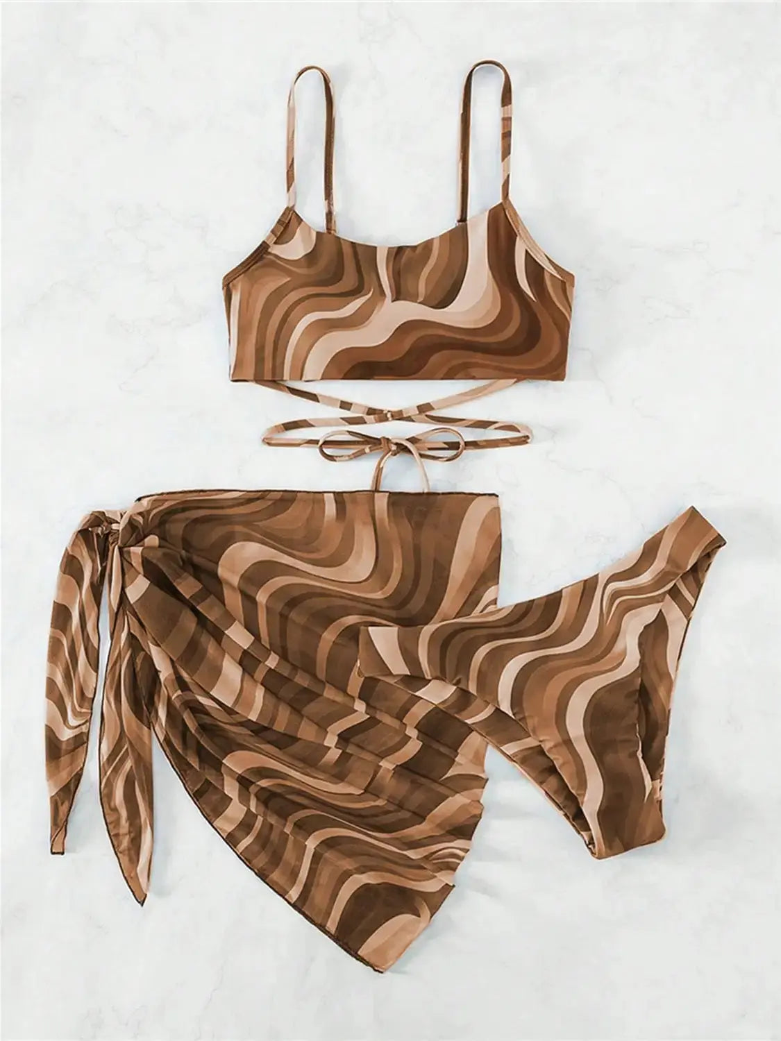 Tied Printed Three-Piece Swimsuit GLR SHOPPING