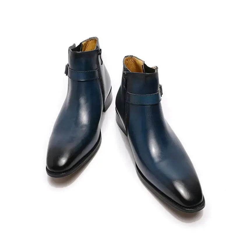 Men's Italian Leather Dress Boots With Zipper & Buckle GLR SHOPPING