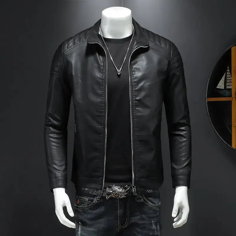 Men's Motorcycle Slim Streetwear PU Leather Jacket GLR SHOPPING