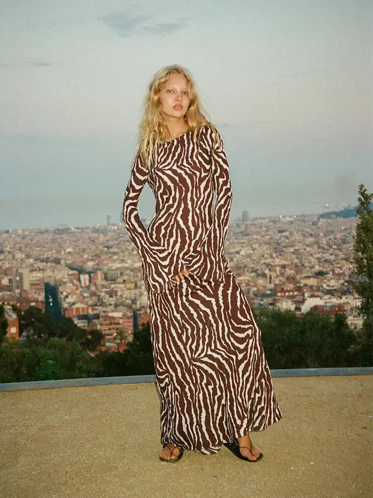 Floral Zebra Print Long Sleeve Maxi Dress GLR SHOPPING