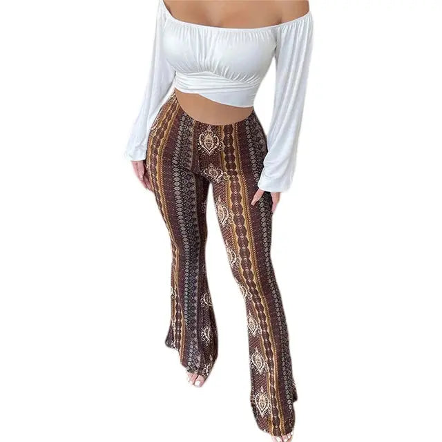 Women's  Flare Ethnic Print Pants - GLR SHOPPING