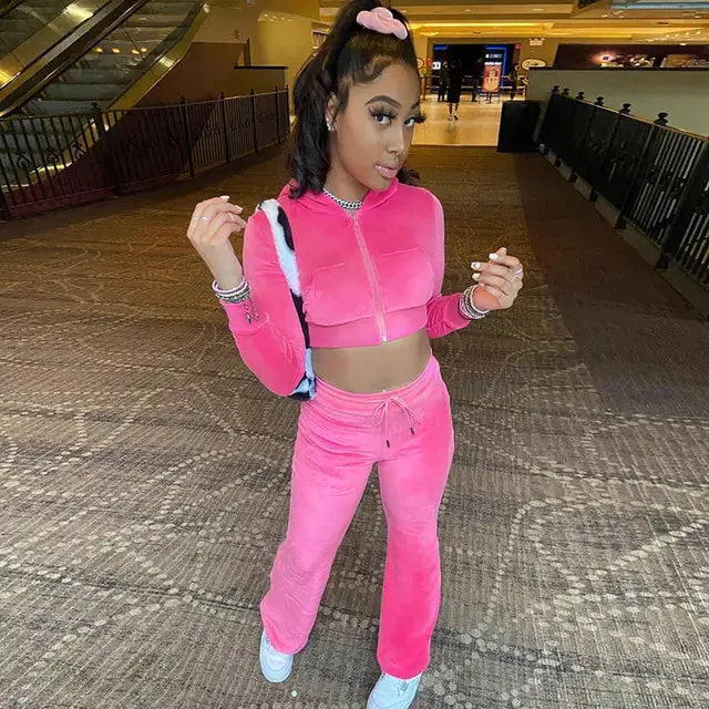 Hooded Coats Crop Tops+Flare Trousers GLR SHOPPING