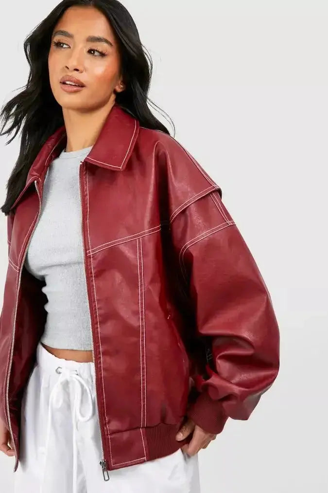 Casual Oversized Leather Jacket Women Fashion GLR SHOPPING