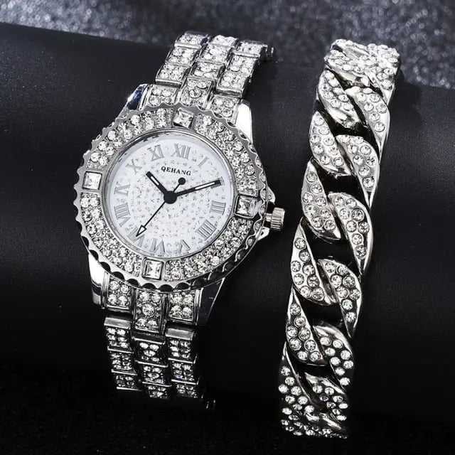 Diamond Crystals Watch and Bracelet Set - GLR SHOPPING