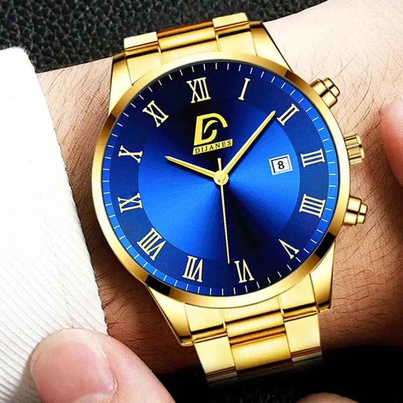 Fashion Mens Gold Stainless Steel Watches Luxury Minimalist Quartz Wrist Watch Men Business Casual Watch - GLR SHOPPING