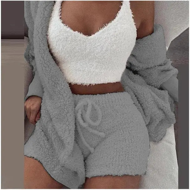 Fluffy Three Piece Set Lounge Sexy Outfits - GLR SHOPPING