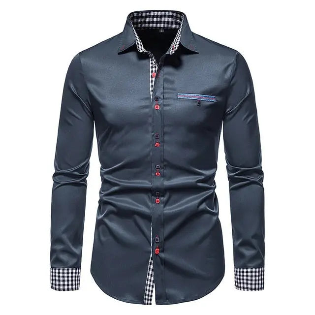 Plaid Patchwork Formal Shirts for Men - GLR SHOPPING