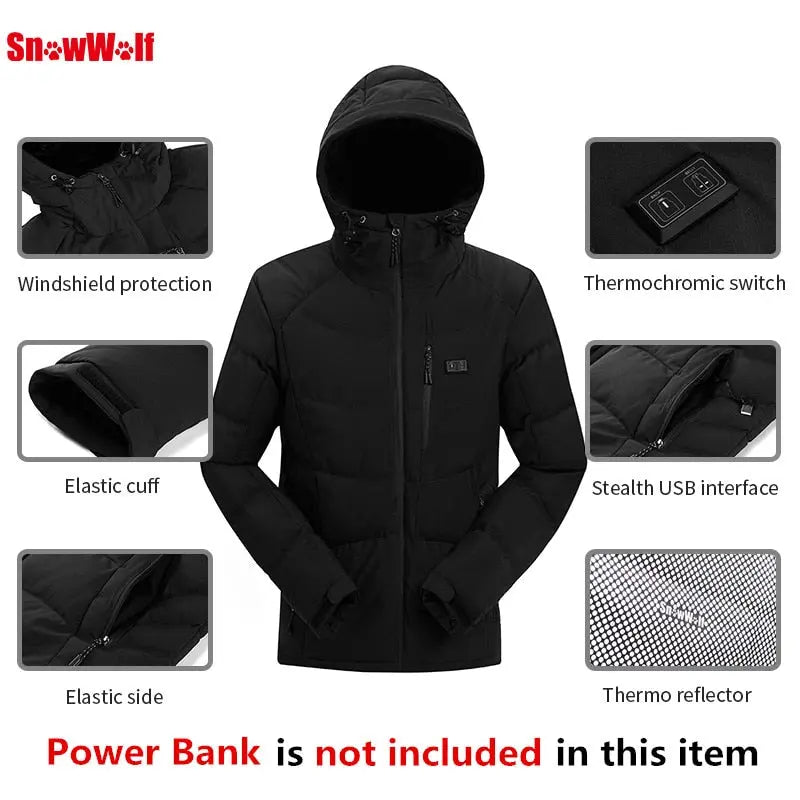 Men Winter Outdoor USB Infrared Heating Hooded Jacket - GLR SHOPPING