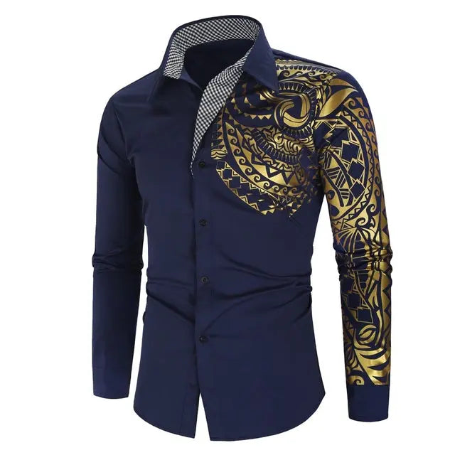 Luxury Gold Black Shirt Men New Slim Fit Long Sleeve - GLR SHOPPING