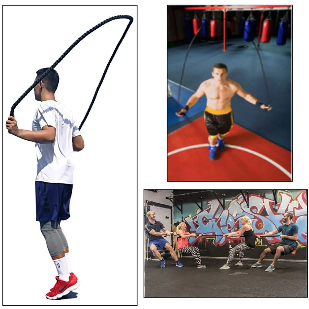 25mm Fitness Heavy Jump Rope Crossfit Weighted Battle Skipping Ropes Power Training Improve Strength Building Muscle 2.8m/3m - GLR SHOPPING