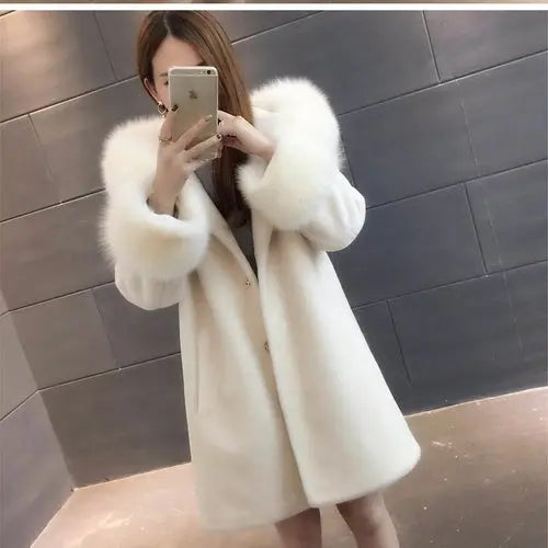 Winter New Women's Warm Fur Coat, Faux Fur Faux Fur Hooded Mid-length - GLR SHOPPING
